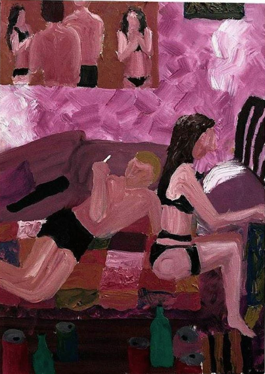 two figures sitting reclined