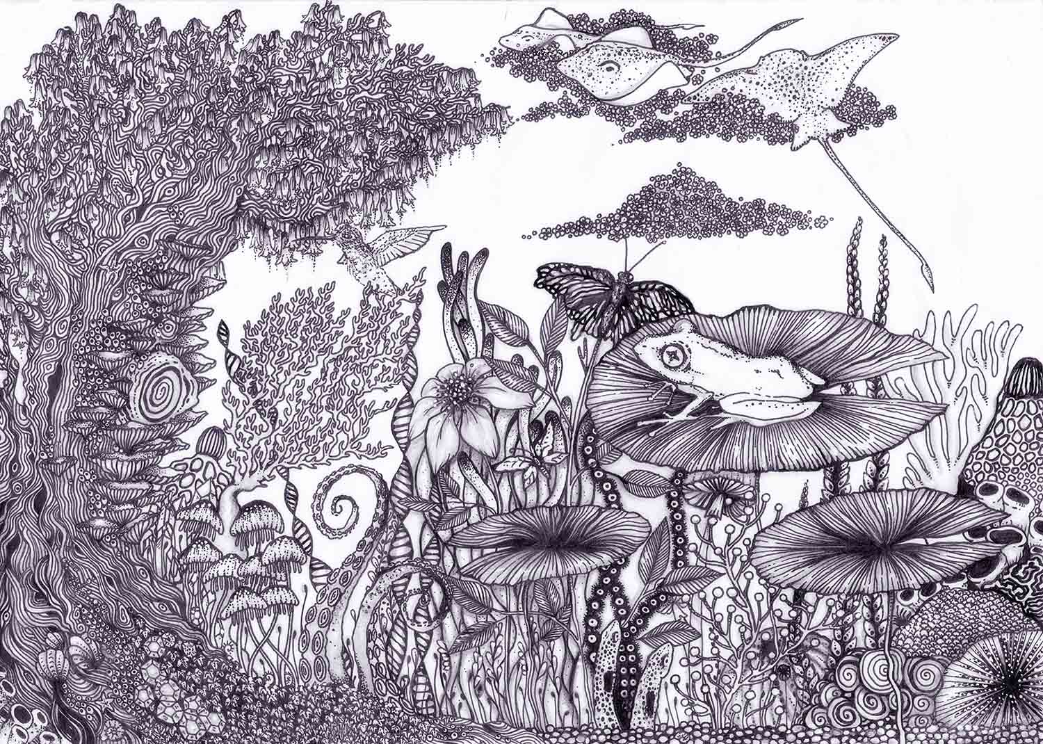 Dream scene pen illustration