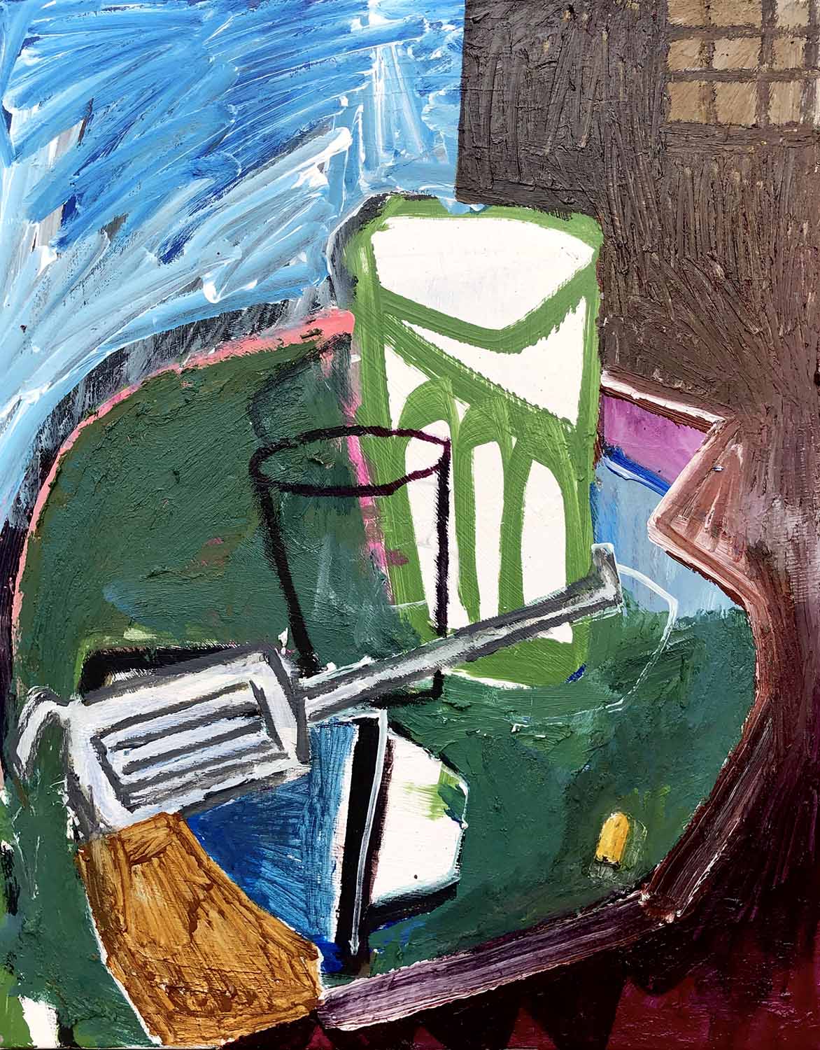 Painting of a gun and glass