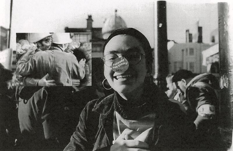 Black and white photograph of young female protester
