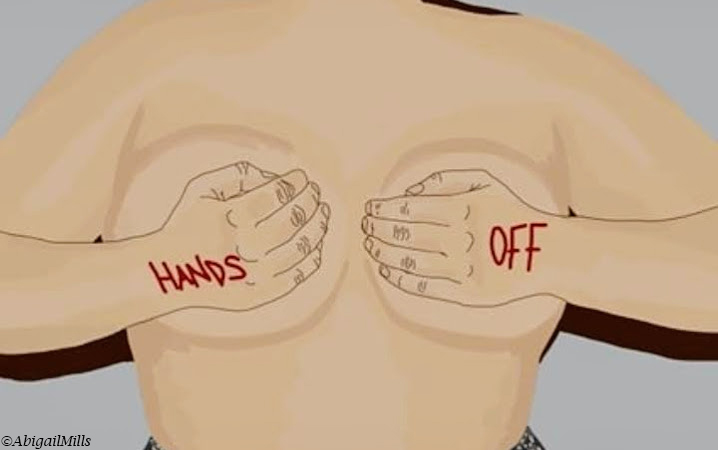 Ilustration of hands covering breasts