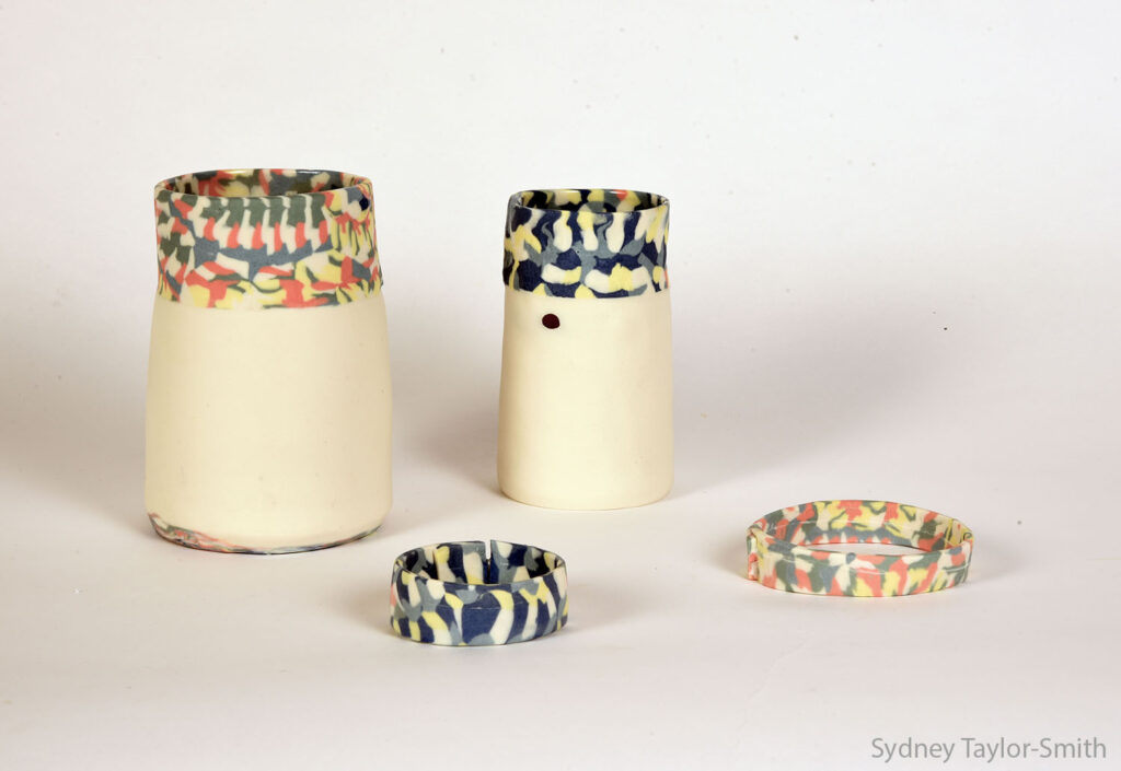 Porcelain Nerikomi Collar Vessels and Rings